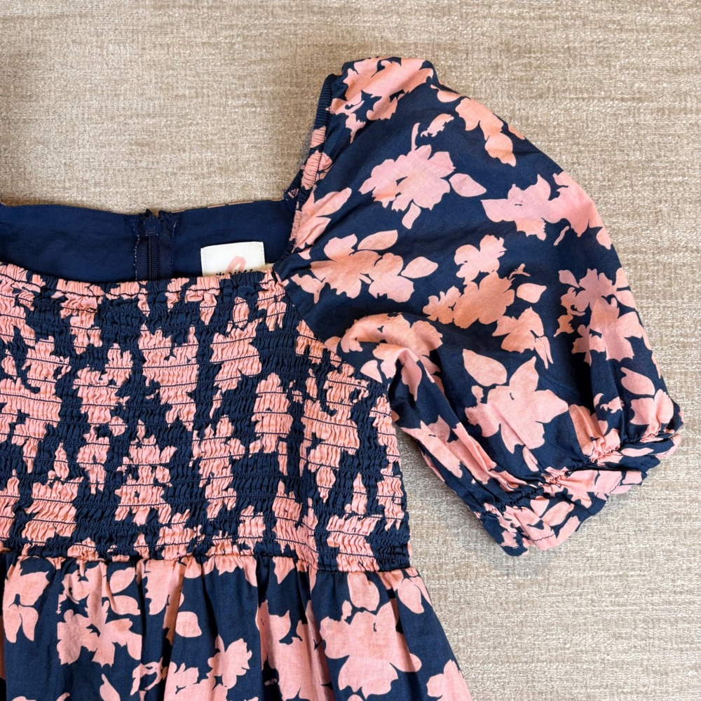 The Nines by Hatch Cotton Floral Maxi Dress Smocked‎ Midi Navy Pink Maternity XS